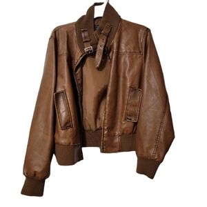 cropped Faux leather bomber jacket